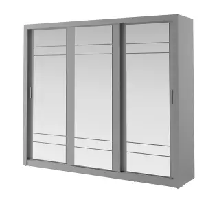 Lux II Modern Mirrored Sliding Door Wardrobe (H2150mm W2500mm D600mm) - Grey Matt