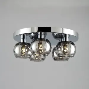 Litecraft Seren Chrome 5 Lamp Modern Bathroom Flush Ceiling Light with Smoke Glass Shade