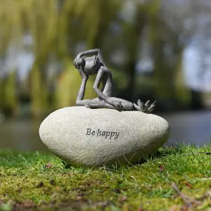 Country Living Frog on Stone ''Be Happy''