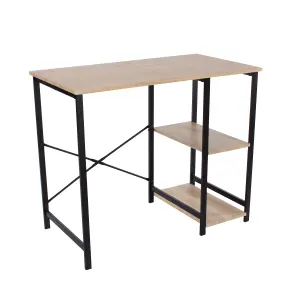 Study Desk with Side Storage, oak effect top with black metal legs