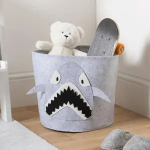 Storage Basket Toy Clothes Felt Shoe Kids Organiser Animal, Shark - Grey