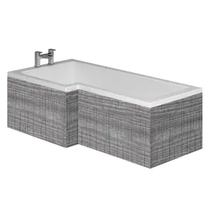 Novela Left Hand L-Shape Shower Bath - 1700x820mm with Grey Wood Panel