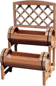 Wooden Garden Twin Barrel Planter With Trellis, Plant Pots For Growing/Climbing Plants - H37 x W63 x D63 cm