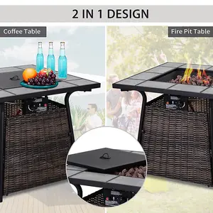 Outdoor Square Rattan Outdoor Table with Heat Burner Heater