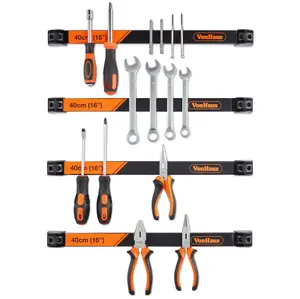 VonHaus Magnetic Tool Holders, Magnetic Tool Strip 4 x 40cm, 16" Wall Mounted Strips, Space Saving & Strong Magnetic Tool Holders