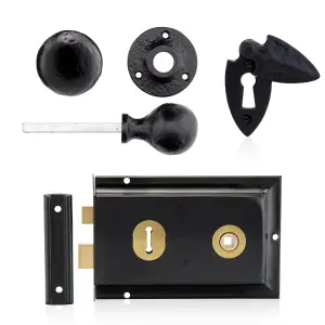 XFORT Smithy's Range Ball Shaped Rim Knob Set Black Antique, Complete with A Rim Lock