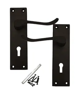 Lever Lock Door Handles Matt Black Finish Modern Victorian Scroll