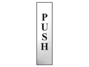 Scan Push Vertical Sign - Polished Chrome Effect 50mm x 200mm Self-Adhesive