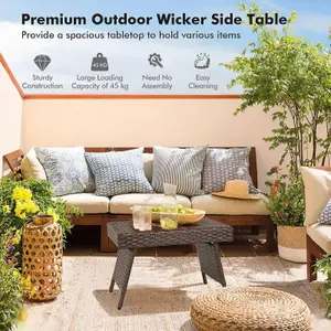 Costway Wicker Coffee Table  Folding Outdoor Patio Rattan Side Table