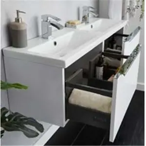 500mm Bathroom Gloss White Wall Mounted Vanity Unit and Basin (Central) - Brassware not included