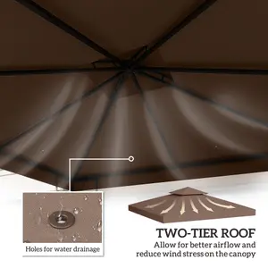 Outsunny 3(m) 2 Tier Garden Gazebo Top Cover Replacement Canopy Roof Coffee