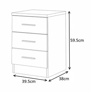 Eva 3 Drawer Bedside Table Matt White/Gloss Grey