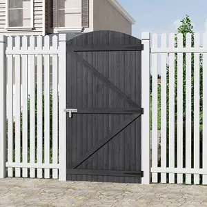 Grey Semi Braced Arch Top Strong Wooden Garden Gate with Latch H 180cm x W 90cm