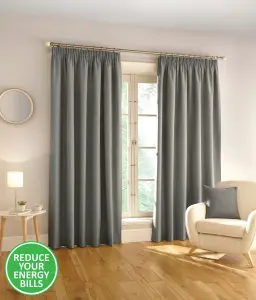 Enhanced Living 100% Blackout Thermal Grey Linen Look Tape Top Curtains   Pair 90 x 90 inch (229x229cm)