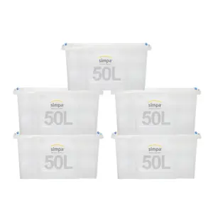 simpa 50L Clik 'n' Store Plastic Storage Boxes - Set of 5