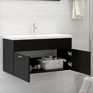 Berkfield Sink Cabinet with Built-in Basin Black Engineered Wood