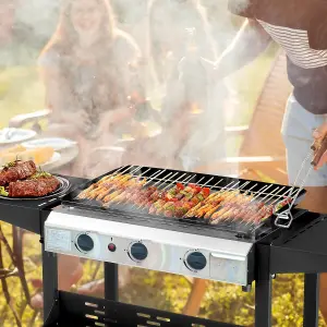 Portable 3 Burner Gas Grill BBQ Stainless Steel Outdoor Propane Cooktop with Foldable Stand