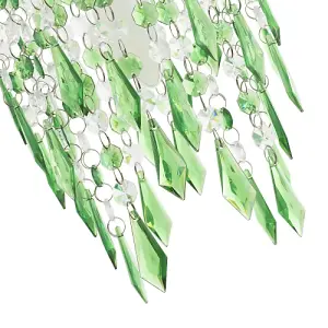 Modern Waterfall Design Pendant Shade with Clear/Emerald Acrylic Drops and Beads