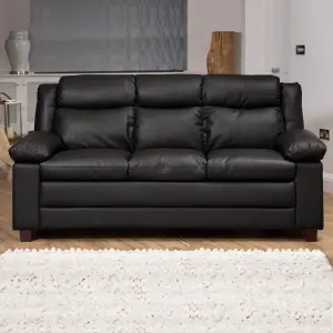 Standish 203cm Wide Black 3 Seat Bonded Leather Sofa with Removable Arm Cushions and Back Rests