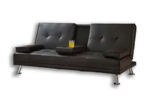 Indiana Sofa Bed Faux Leather Cupholder 3 Seater Chrome Legs, Brown