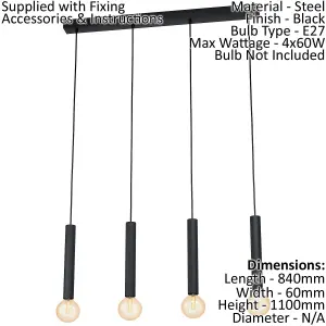 Pendant Ceiling Light 4 Black Long Bulb Holders Kitchen Bulb E27 4x60W