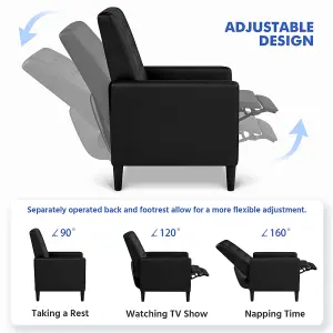 Yaheetech Black Faux Leather Recliner Sofa with Adjustable Back