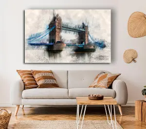 Tower Bridge Watercolour Canvas Print Wall Art - Medium 20 x 32 Inches