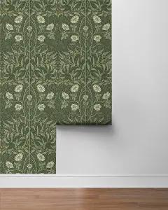 Stenciled Floral Vintage Prepasted Wallpaper