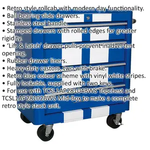 Retro Blue Portable Tool Chest with 4 Drawers and Lock for Secure Storage