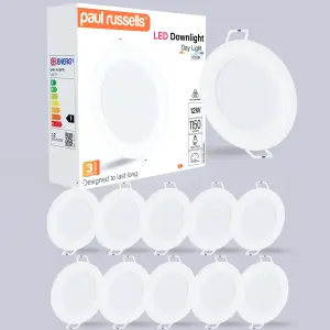 paul russells LED Round Panel Ceiling Lights, 12W 1150 Lumens, Spotlights, IP20, 6500K Day Light, Pack of 6