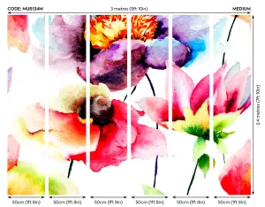 Origin Murals Watercolour Flowers Bright ink & Purple Matt Smooth Paste the Wall Mural 300cm wide x 240cm high