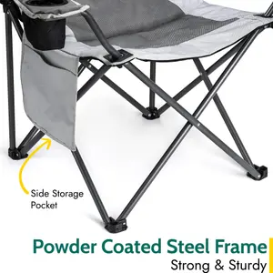 Padded Camping Chair High Back Portable Folding Outdoor Seat Trail (Twin Pack) - Grey