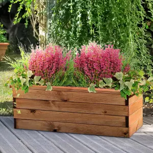 Set of 2 HORTICO™ Wooden Planter, 82cm Long Trough Planter, Made in the UK Scandinavian Red Wood Outdoor Plant Pots H31 L82 W41 cm