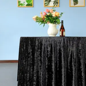 Diamond Velvet Round Tablecloth, Black , 120 Inch