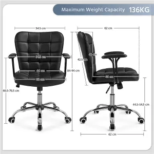 Yaheetech PU Leather Adjustable Desk Chair with Padded Armrests and Rolling Wheels - Black