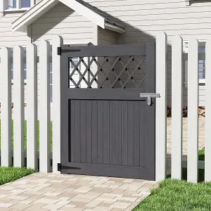 Grey Rhombus Design Wooden Pedestrian Gate with Latch Hardware, Timber Side Entrance Door