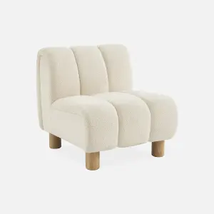 sweeek. Wooden armchair with rounded legs in boucle fabric Angel White 78x90x79 cm