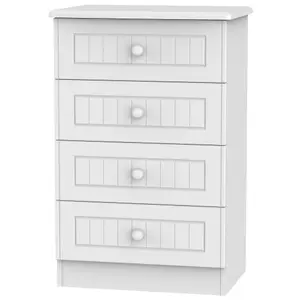 Ready assembled Matt white 4 Drawer Midi Chest of drawers (H)885mm (W)580mm (D)415mm