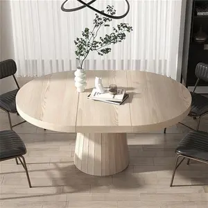 39"-55" Oval & Round Dining Table Extendable Solid Wood For 6 Japandi Whitewash Kitchen Table