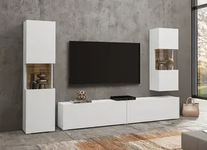 Ava 10 White Matt & Oak Wotan Entertainment Unit - W1800mm x H300mm x D350mm - Modern Media Centre