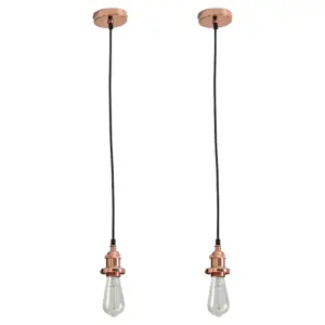 First Choice Lighting Set of 2 Flex Suspension Polished Copper Pendant Kits with Black Fabric Cable