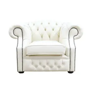 Chesterfield Club Chair Cottonseed Cream Real Leather In Buckingham Style