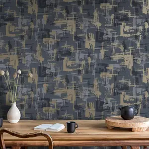 Holden Decor Abstract Geo Navy Wallpaper Metallic Gold Modern Contemporary