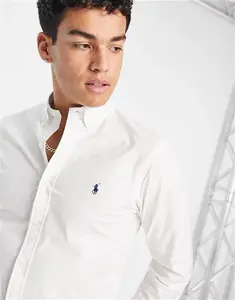 Polo Ralph Lauren Player Logo Poplin Shirt Slim Fit In White - White (Size: S)