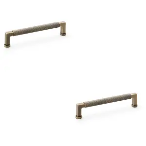 2 PACK - Square Knurled Pull Handle - Antique Brass - 160mm Centres Premium Drawer Door