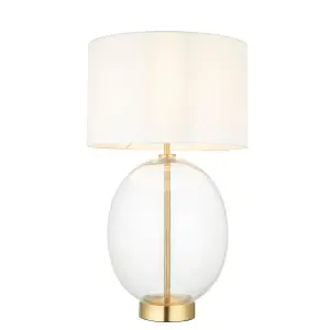 Luminosa Lecce Complete Table Lamp, Satin Brass Plate, Glass With Vintage White Fabric