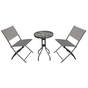 Gardenwize 3 piece Grey Outdoor Garden Camping Patio Folding Table Chair Bistro Set