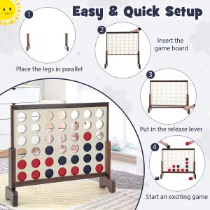 Costway 4-to-Score Game Wooden 4-in-a-row Game Set w/ 42 PCS Jumbo Rings