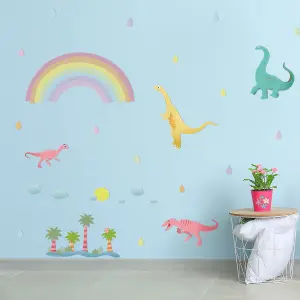 Walplus Colourful Rainbow Happy Dinosaurs Kids Sticker PVC Multicoloured