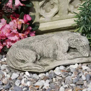 Laying Lurcher Stone Statue Greyhound Whippet Animal Outdoor British Made Garden Ornament